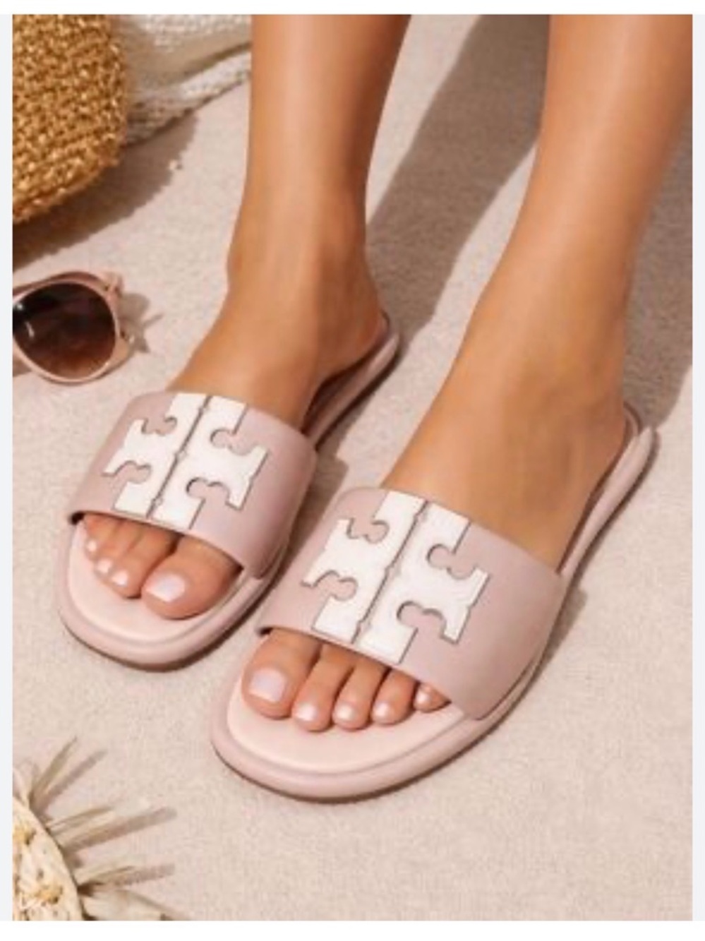 Tory Burch Blush Slide Sandals with Signature Logo